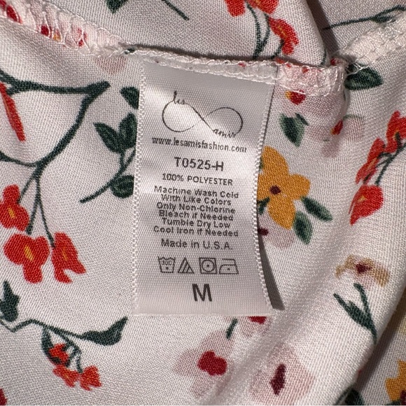 Les Amis Floral Tie Neck Blouse Size M Sleeveless Ruffle Shoulder Top - Picture 10 of 10